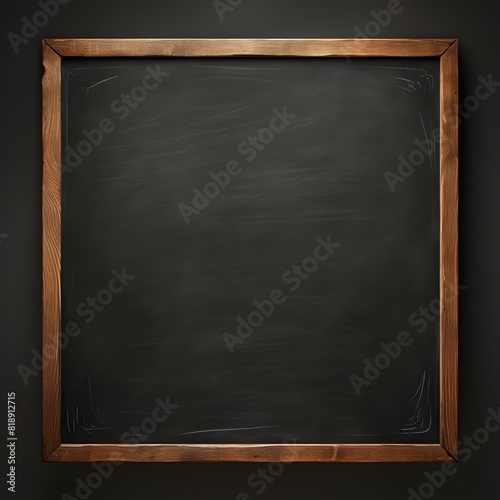 Large square blackboard with wooden frame, blank and empty. Generative AI.