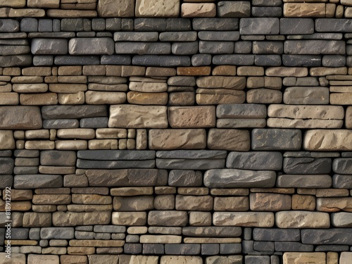 Stone wall, grey and beige, rugged texture, generative AI