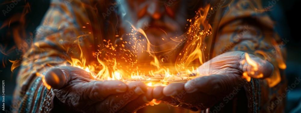 Obraz premium close-up A fortune-teller fortune-telling on fire