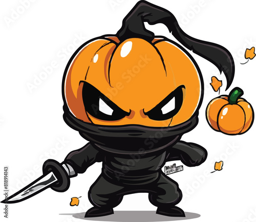 Cute ninja pumpkin logo art illustration