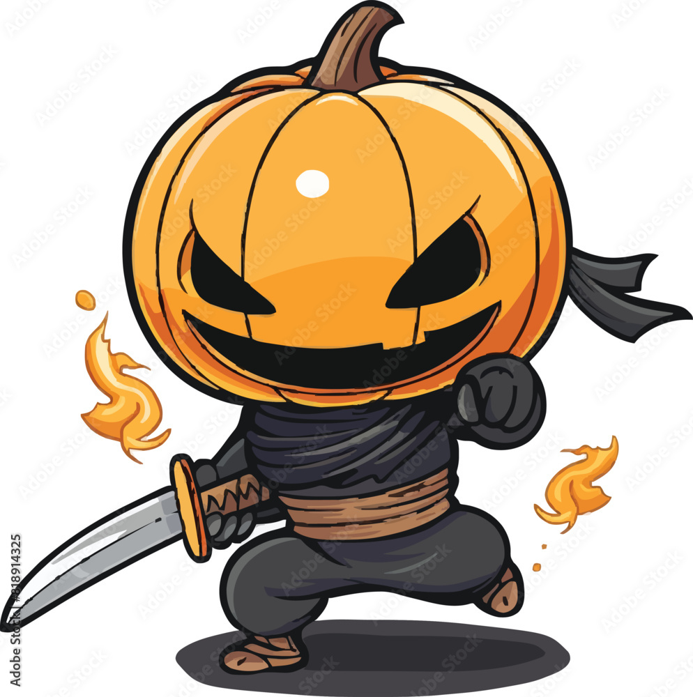 Cute ninja pumpkin logo art illustration Cute ninja pumpkin logo art illustration
