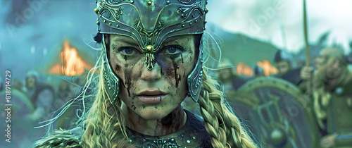 Female blond warrior. AI generated	