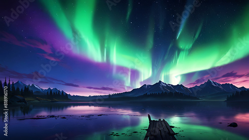 aurora borealis over the mountains Generative AI 432