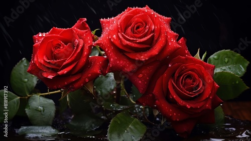 beautiful red roses. selective focus. Generative AI 