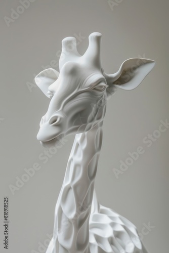 close-up escultura jirafa minimalista hecha de una sola pieza de mármol, decoración hogar figura animal exótico, preciosa jirafa artesanal hecha en porcelana photo