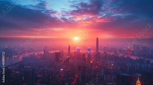 Wallpaper Mural A stunning cityscape bathed in the warm glow of the setting sun. Torontodigital.ca