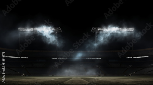 Dark Stadium with Bright Spotlights and Fog photo