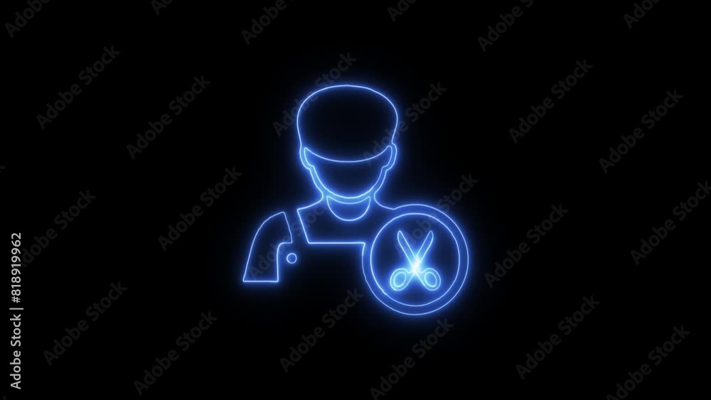 Glowing Neon Barber: Seamless Loop of HD Scissors and Cap Symbol Animation on Black Background Glowing Neon Barber: Seamless Loop of HD Scissors and Cap Symbol Animation on Black Background