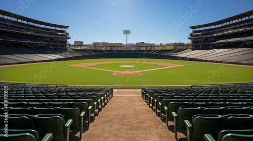 Wide-Angle View of a Modern Baseball Stadium with Empty Seats