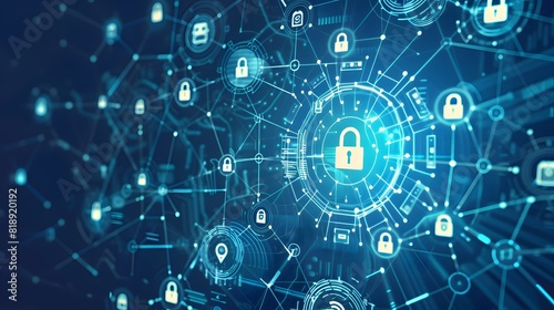 A network of IoT devices protected by advanced security measures, including encryption shields, authentication keys, and anomaly detection systems, forming a digital fortress