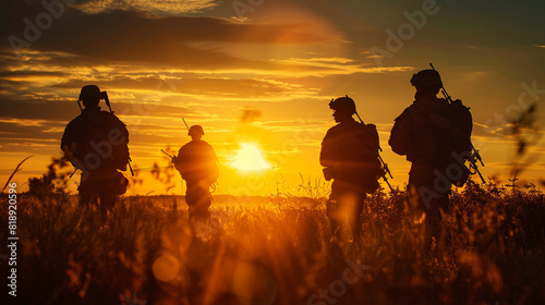 Silhouettes of soldiers against the setting sun, a poignant image of dedication on Memorial Day.