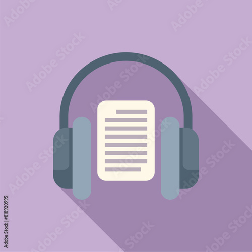 Flat design illustration of a purple audiobook concept with headphones. Book icon. And modern technology for online learning and education