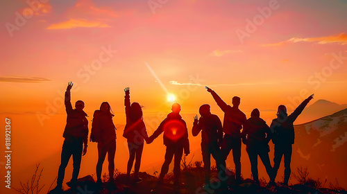 Friendship Silhouette of jumping friends in sunset happy friendship day