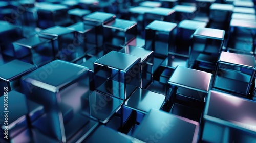 Abstract background with metallic blue cubes  3d rendering