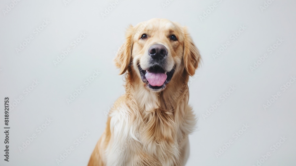 adorable dog with a happy expression, sitting on a white backdrop, its eyes sparkling with joy. adorable dog with a happy expression, sitting on a white backdrop, its eyes sparkling with joy.