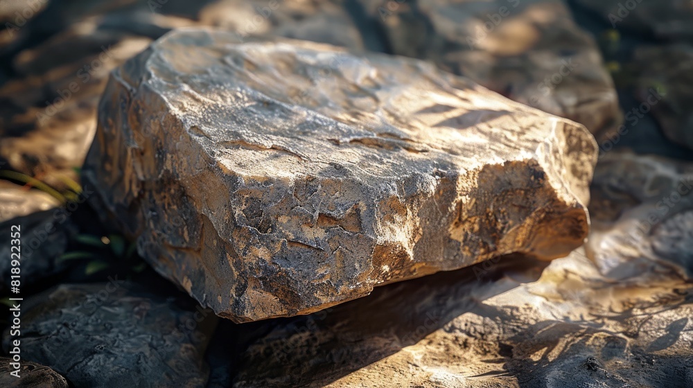 A large rock sits on a bed of smaller rocks A large rock sits on a bed of smaller rocks