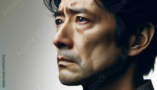 涙を流して泣く中年の日本人男性 photo