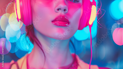 a girl wearing headphones and listening to music.