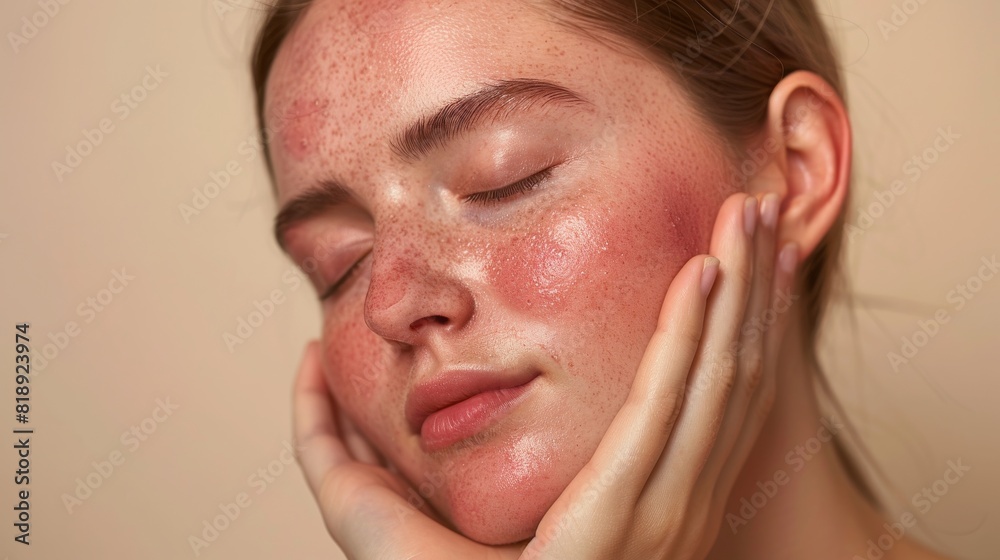Young woman with freckled skin gently touching her face, showcasing natural beauty and skincare. Concept of beauty, skincare, and self-care.
Young woman with freckled skin gently touching her face, showcasing natural beauty and skincare. Concept of beauty, skincare, and self-care.