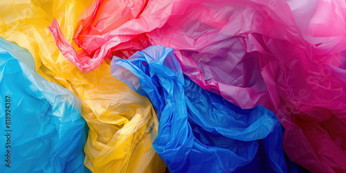 Colorful texture of different colours plastic bags. Plastic bag free day