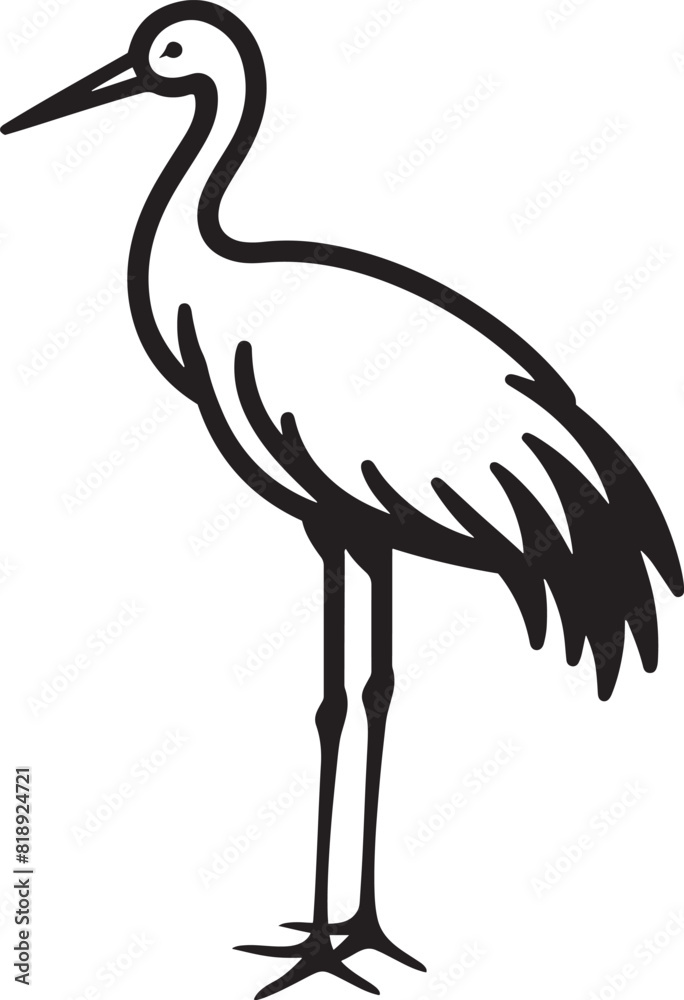 Fototapeta premium Crane bird silhouette outline vector illustration.