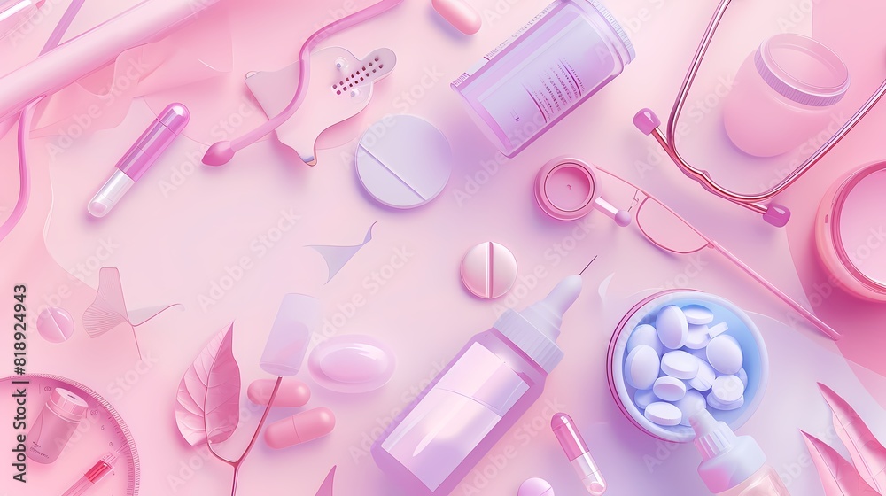 A collection of medical and beauty items in a pastel pink setup A collection of medical and beauty items in a pastel pink setup