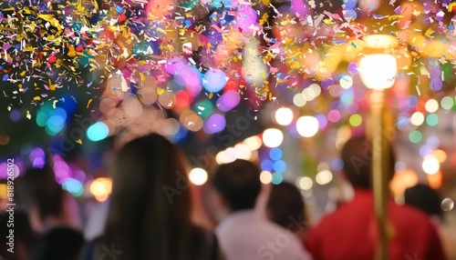 blurry scene of colorful confetti falling festive atmosphere © Trevin