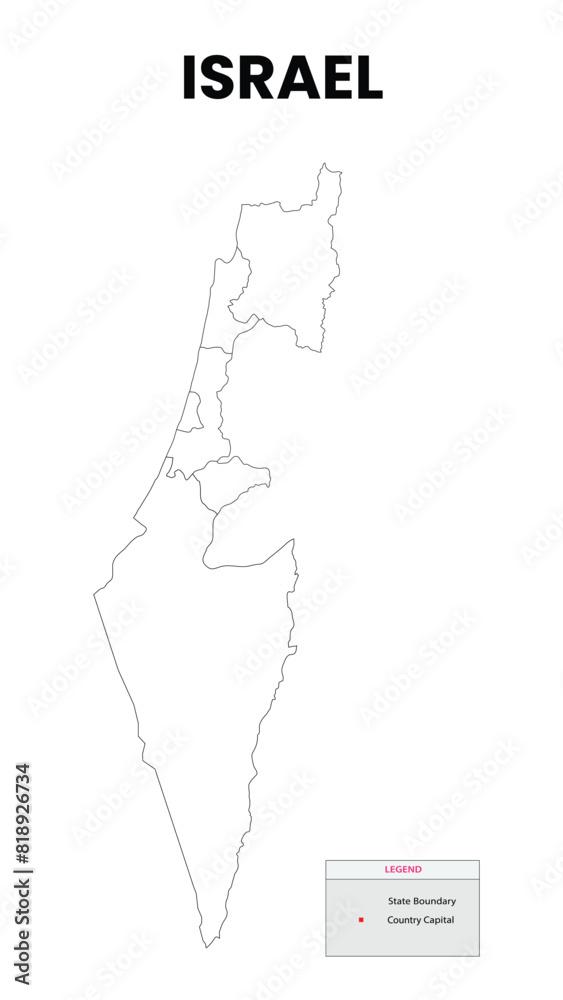 Israel Map. Outline state map of Israel. Political map of Israel with a