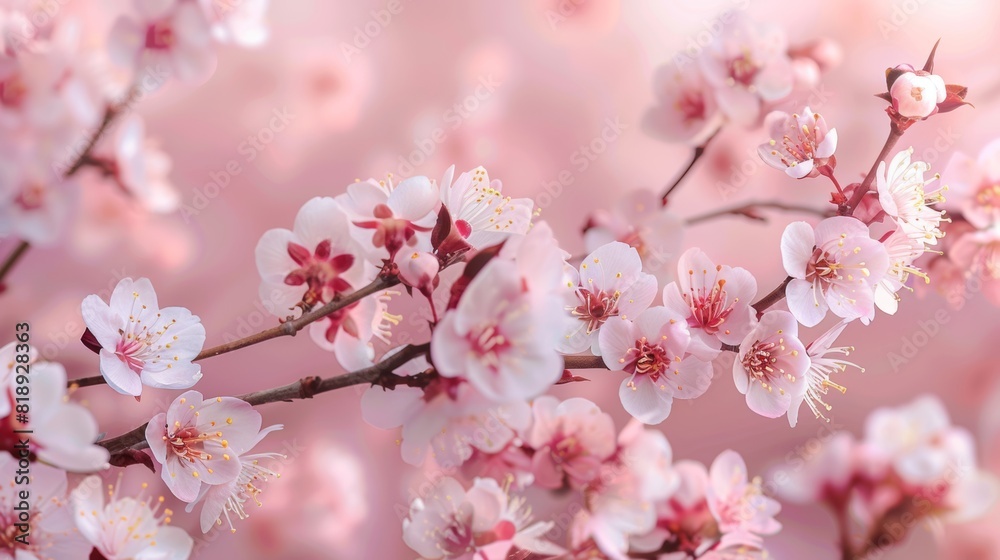 A seamless pattern of delicate cherry blossom branches against a soft pink background.