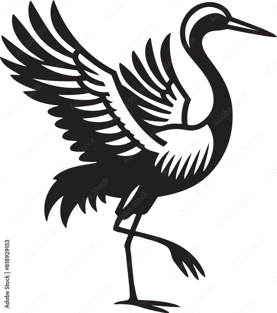 Fototapeta premium Crane heron bird silhouette vector illustration.