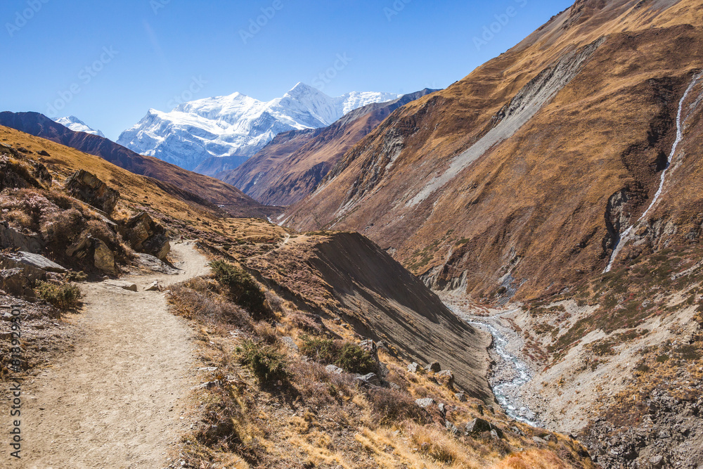 Path to the Thorong-La pass, Himalayan mountains, Nepal Path to the Thorong-La pass, Himalayan mountains, Nepal