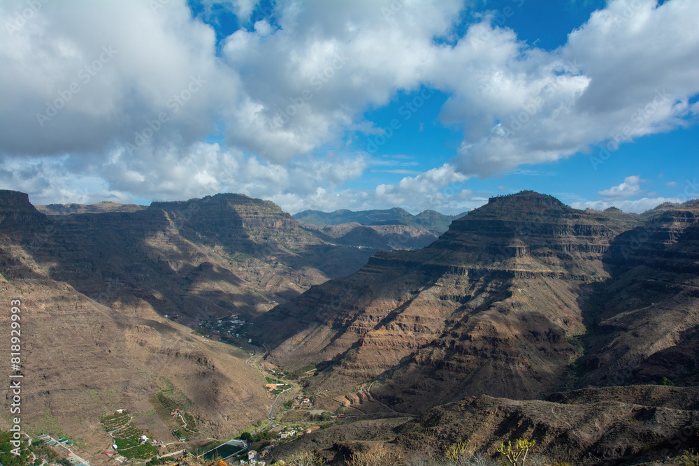 Mountains with a small village in the valley