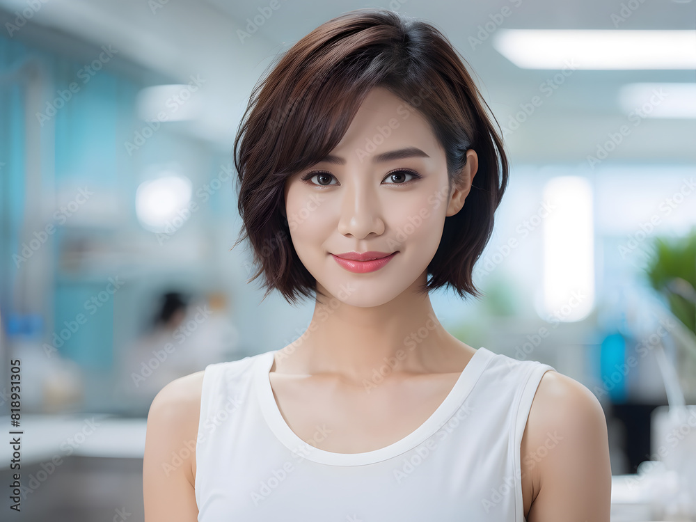 asian woman with a white shirt and a pink lip asian woman with a white shirt and a pink lip
