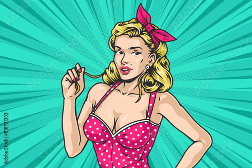 Pin-up girl colorful comics sticker