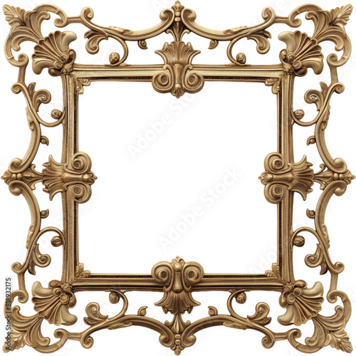 Old gold frames with intricate vintage corners, isolated on white background.