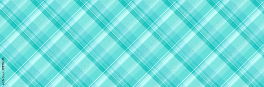 Minimal tartan check fabric, attire vector pattern seamless. Other background textile texture plaid in teal and cyan colors.