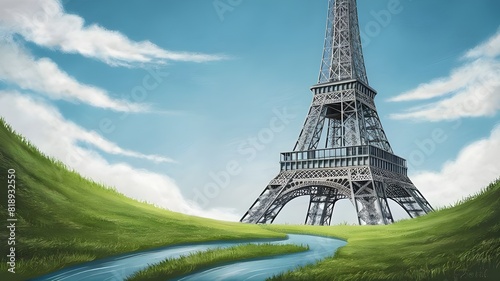 Elegant Eiffel Tower Vector Illustration on Vibrant Blue Background