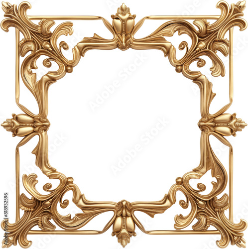 Vintage gold frames with antique ornamental corners, isolated on white background.