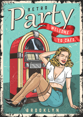 Cafe party vintage sticker colorful