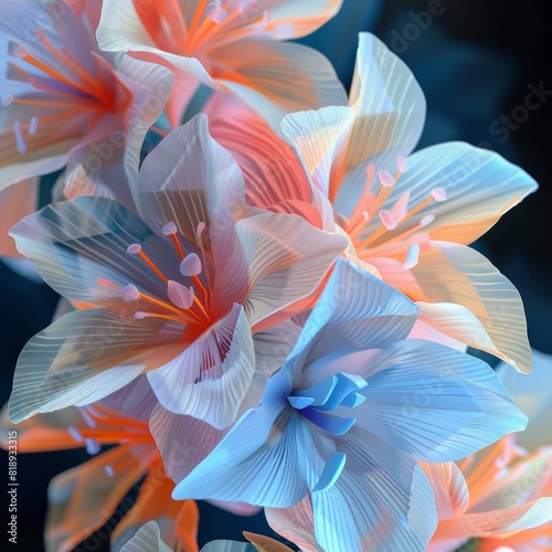 Flores de origami, flores de papel de seda con preciosos tonos pastel, fondo invitación de boda en primavera, tulipanes de papel, flores aesthetic, flores minimalistas felicitación photo