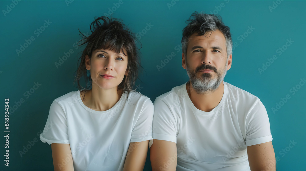 A man and woman sitting together with their arms crossed. A man and woman sitting together with their arms crossed.