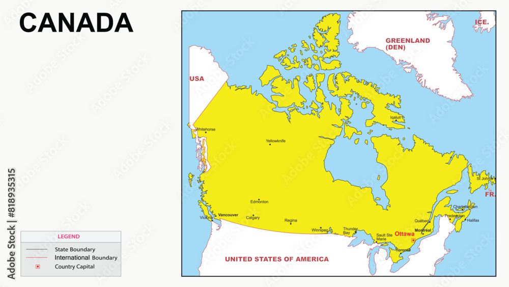 Fototapeta Canada Map. Major city map of Canada. Political map of Canada with country capital.
