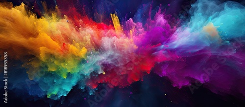 A colorful explosion of powdered particles creates an abstract backdrop with a multi hued sparkling texture perfect for a copy space image photo