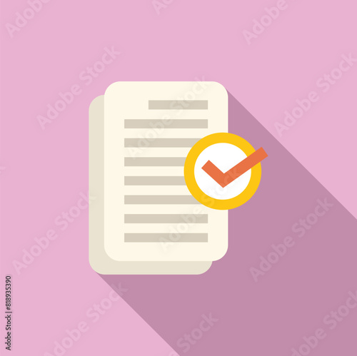 Flat design icon of a document with a checkmark, representing approval or completed tasks