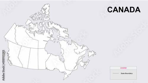 Canada Map. Outline state map of Canada. Political map of Canada with a black and white design. photo