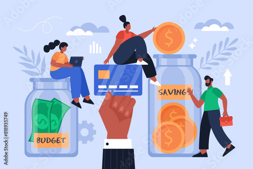 Budget planning and financial management business concept.  Modern vector illustration of people improving  business performance