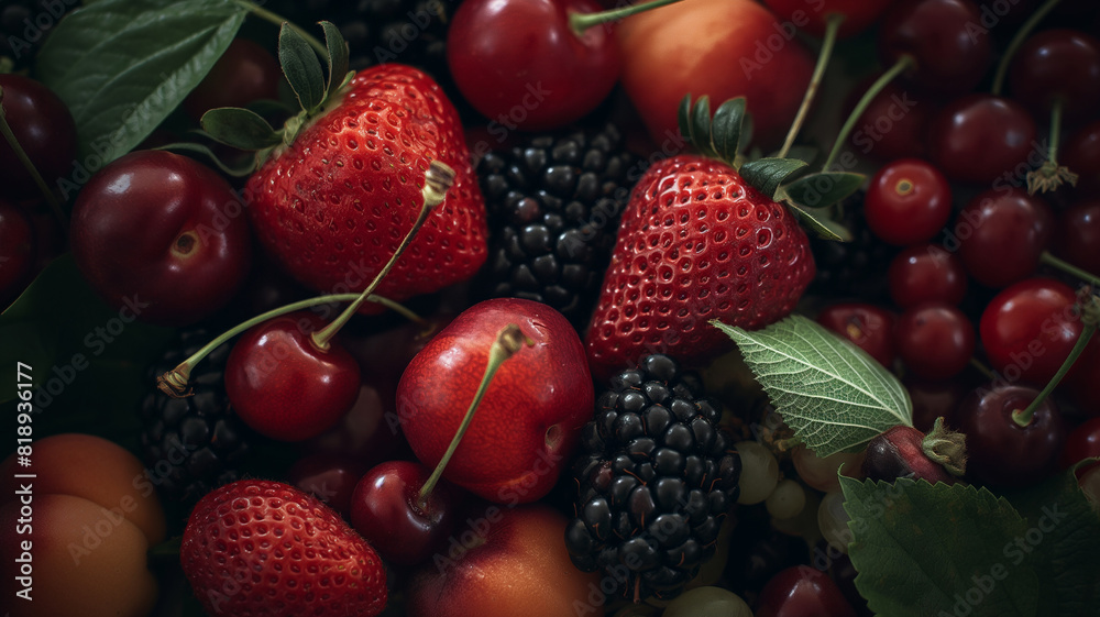 A close-up of fresh summer fruits captured with their intense colorful hues and shiny texture. Summer fruit background A close-up of fresh summer fruits captured with their intense colorful hues and shiny texture. Summer fruit background