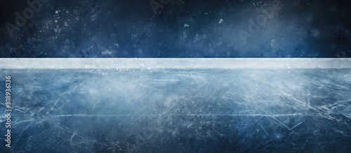 A copy space image featuring the textured blue surface of an ice rink showcasing scratches from skating and hockey photo