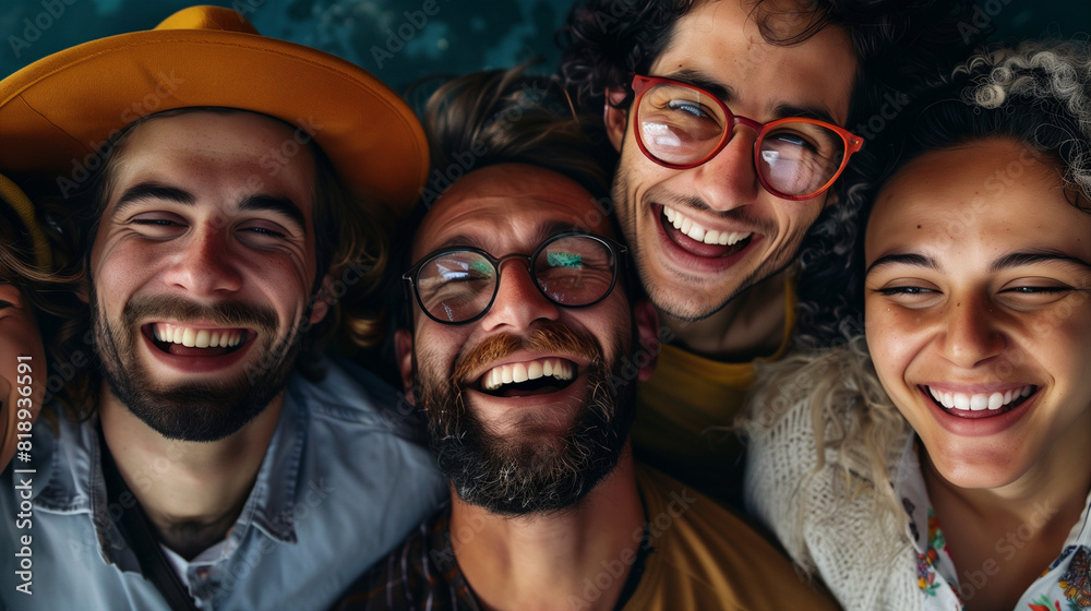 Joyful group of diverse friends sharing a close-up, laughter-filled moment