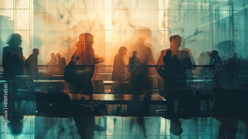 isolated alienated business people working in blurred glass cubicles